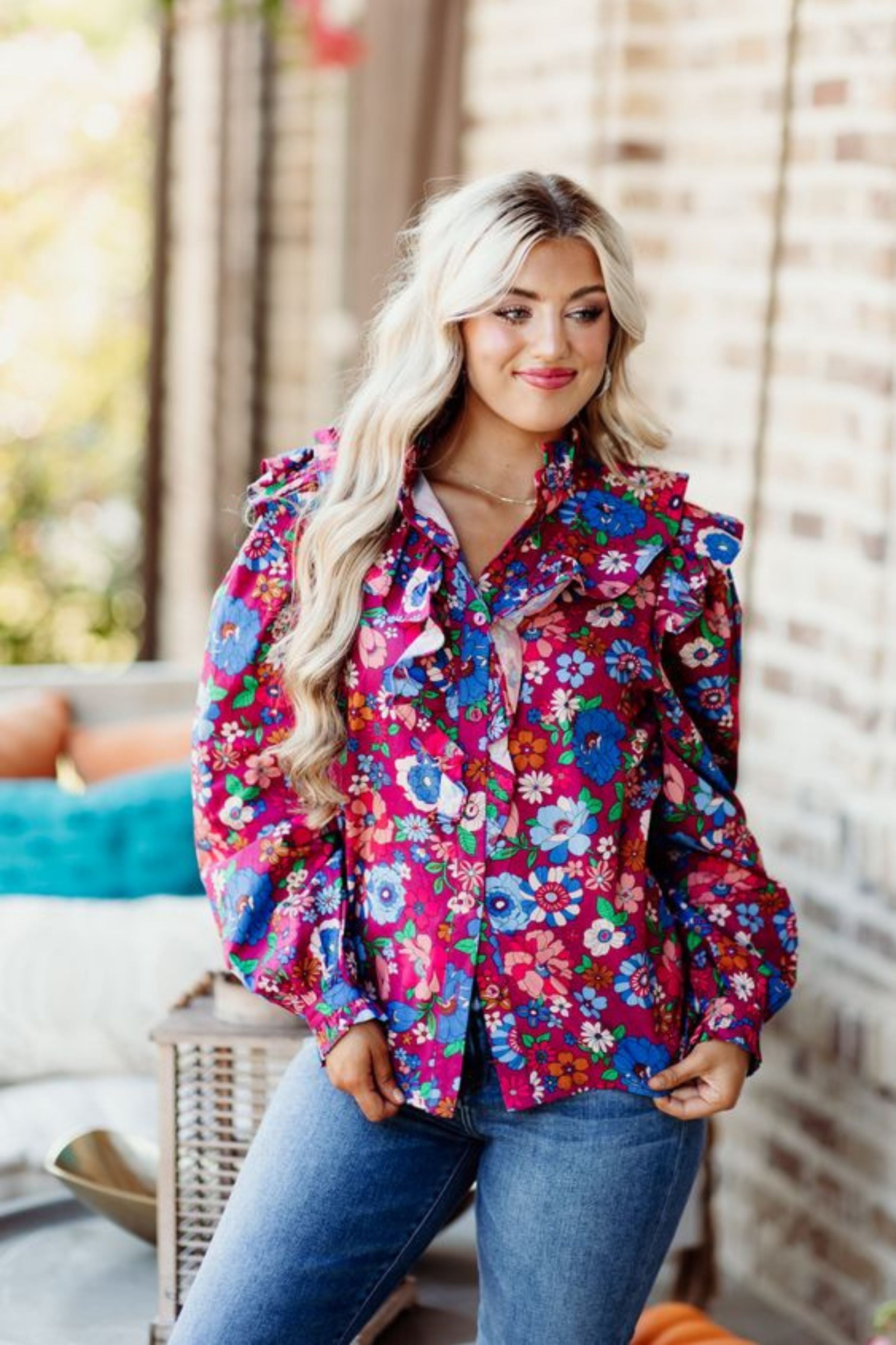 KARLIE MAGENTA LONDON FLORAL SHIRT 2