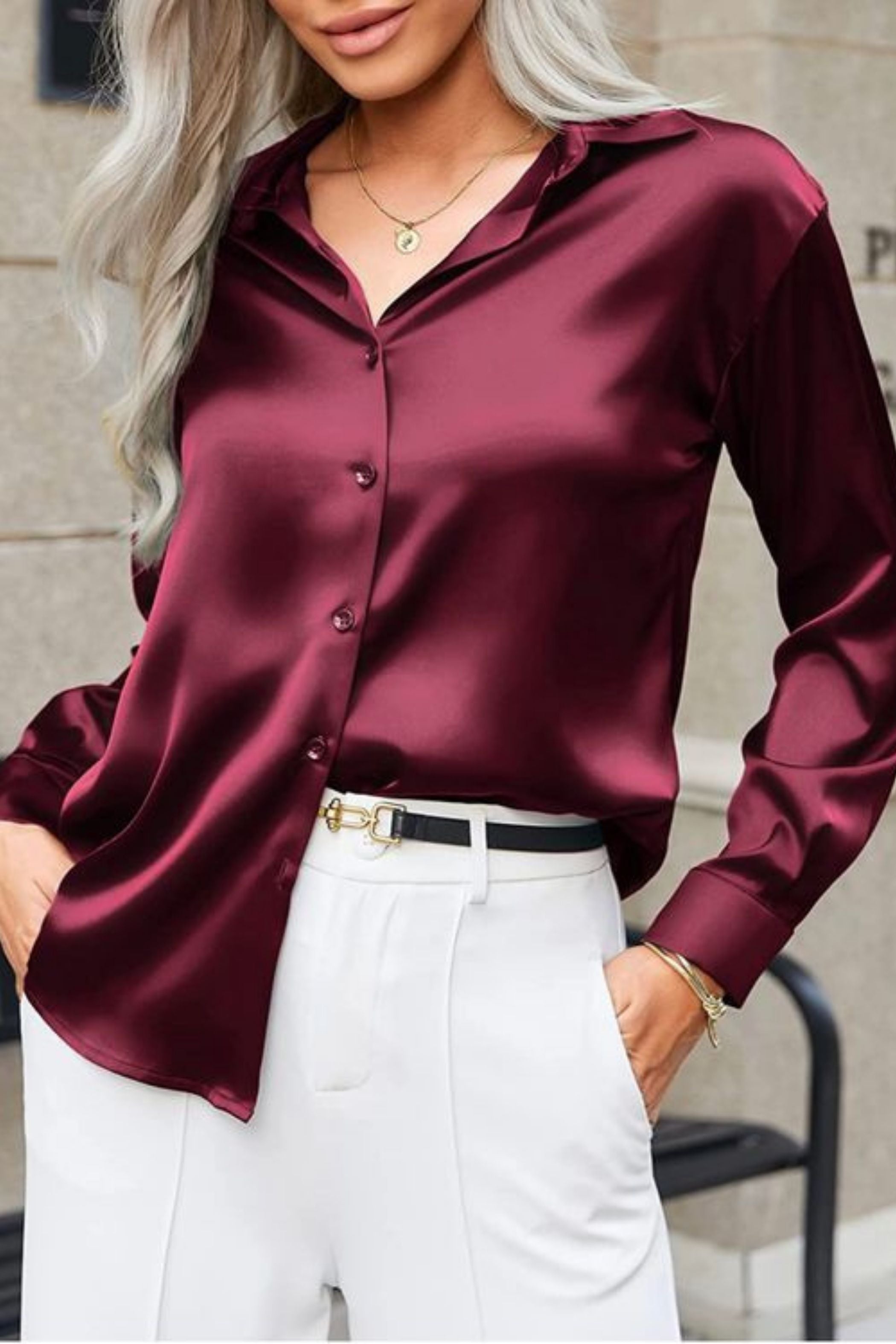 PLUM SATIN SHIRT 1