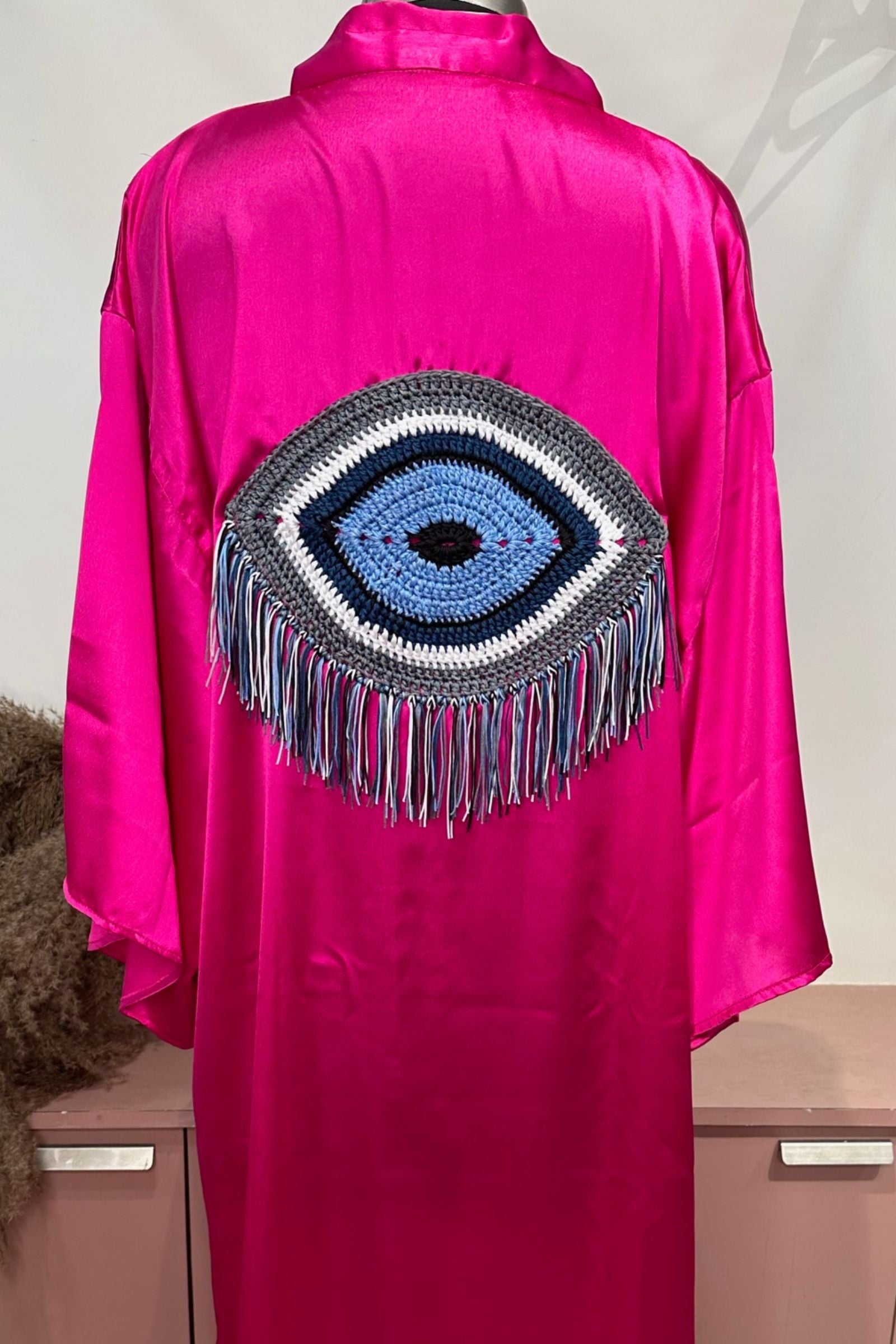 Pink Evil Eye Satin Kaftan 1