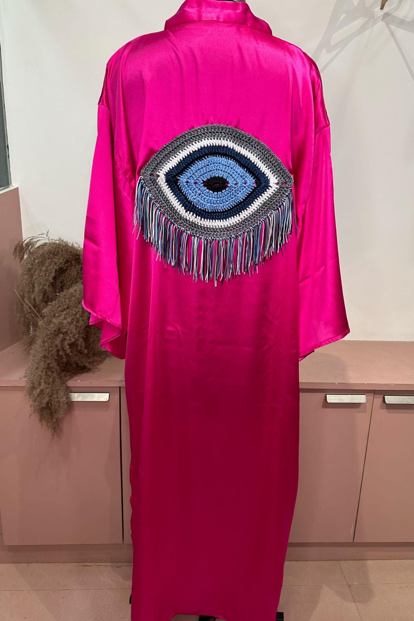 Pink Evil Eye Satin Kaftan 2
