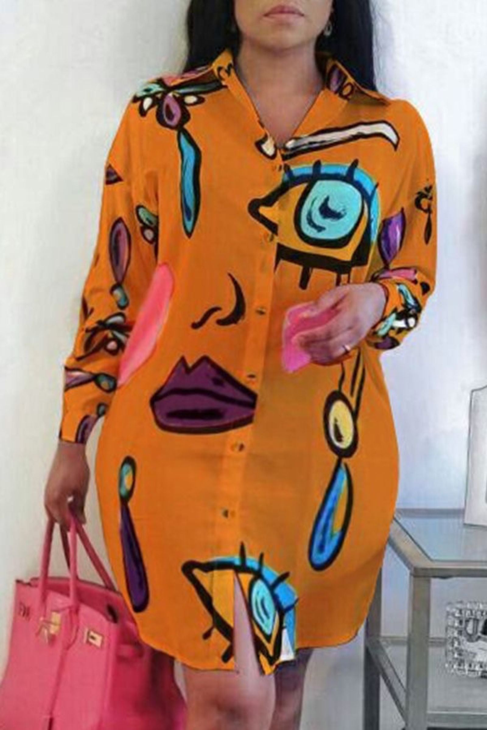 Tangerine Evil Eye Shirt Dress