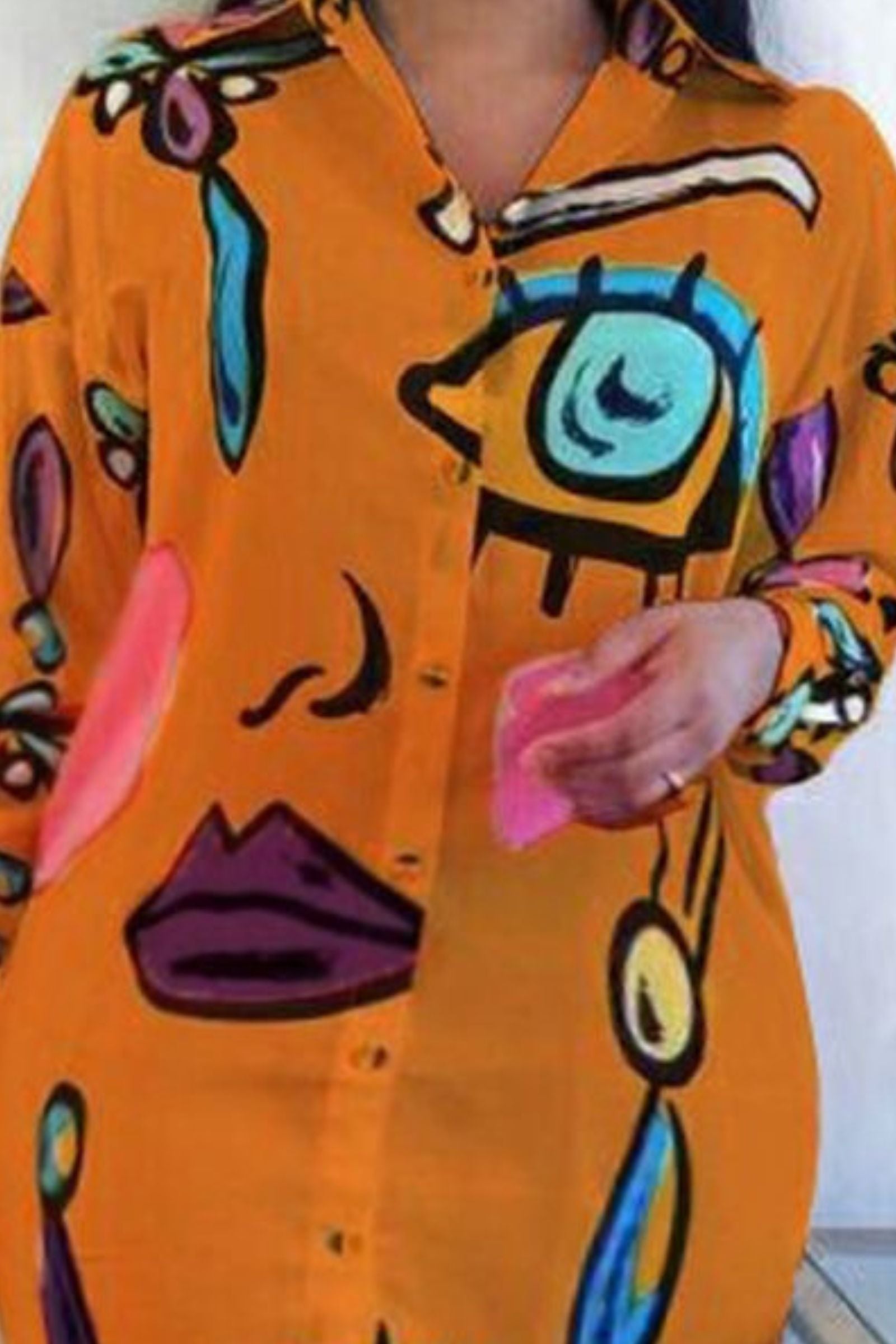 Tangerine Evil Eye Shirt Dress 1