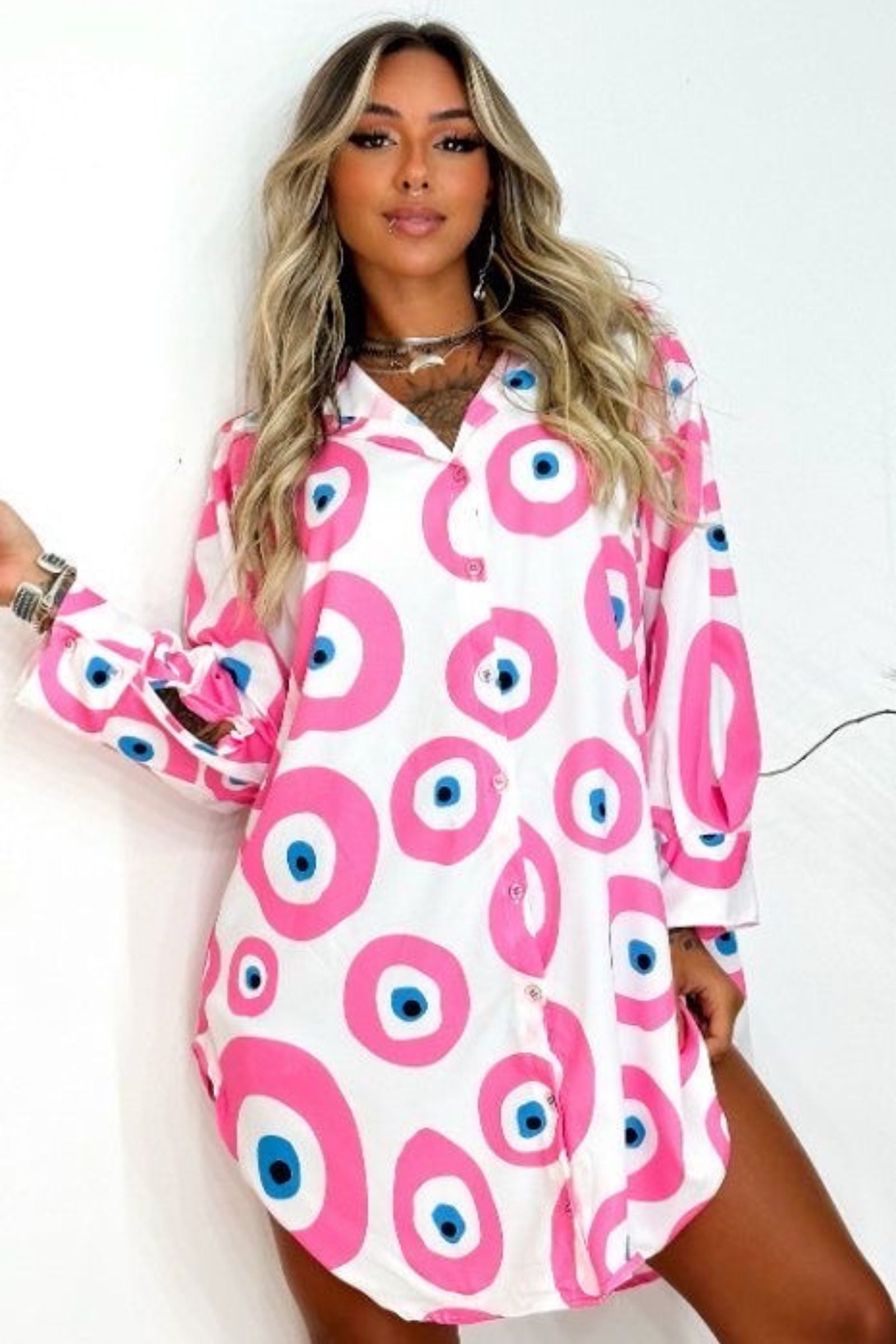 WHITE+PINK EVIL EYE SHIRT