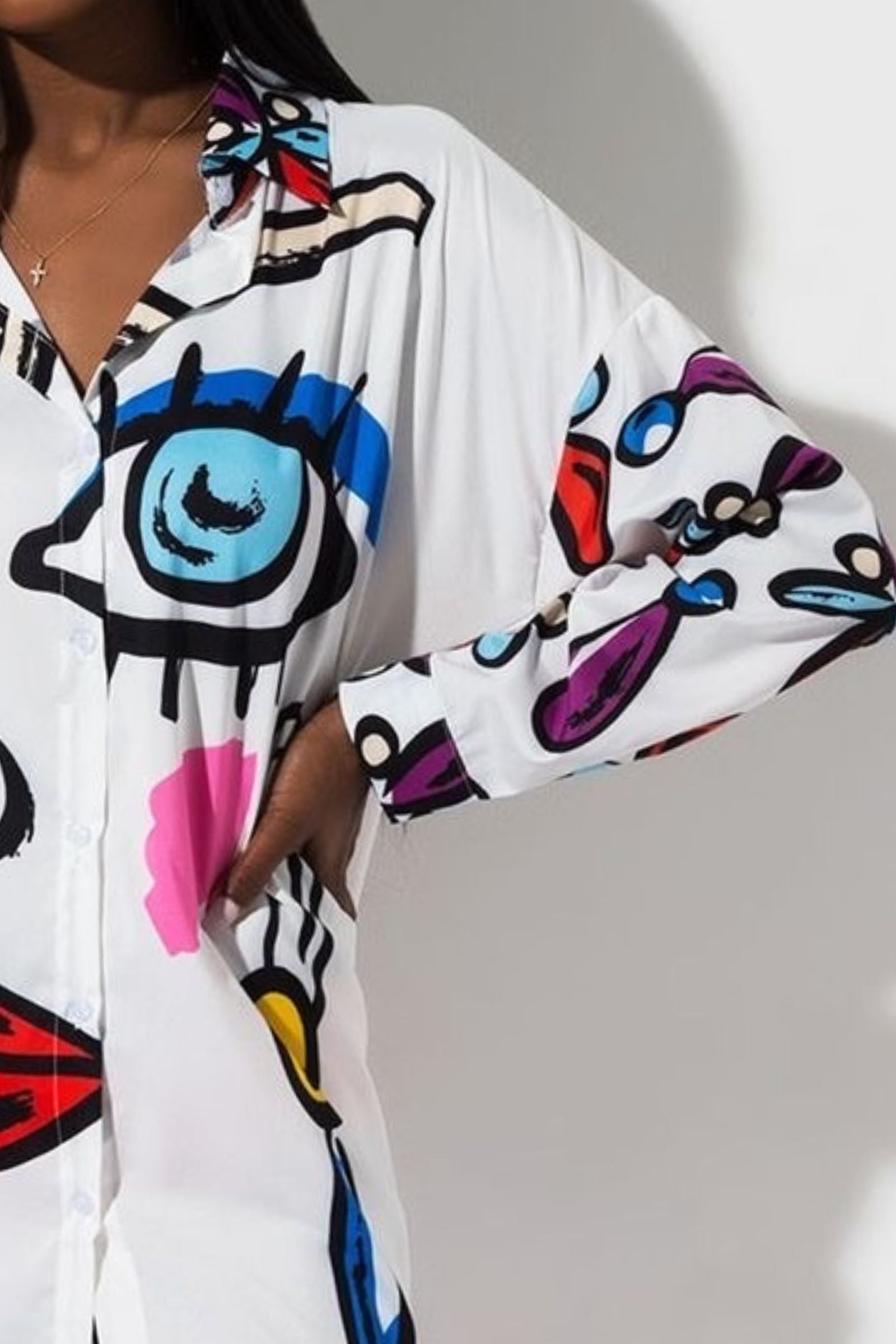White Multi Evil Eye Shirt Dress 1