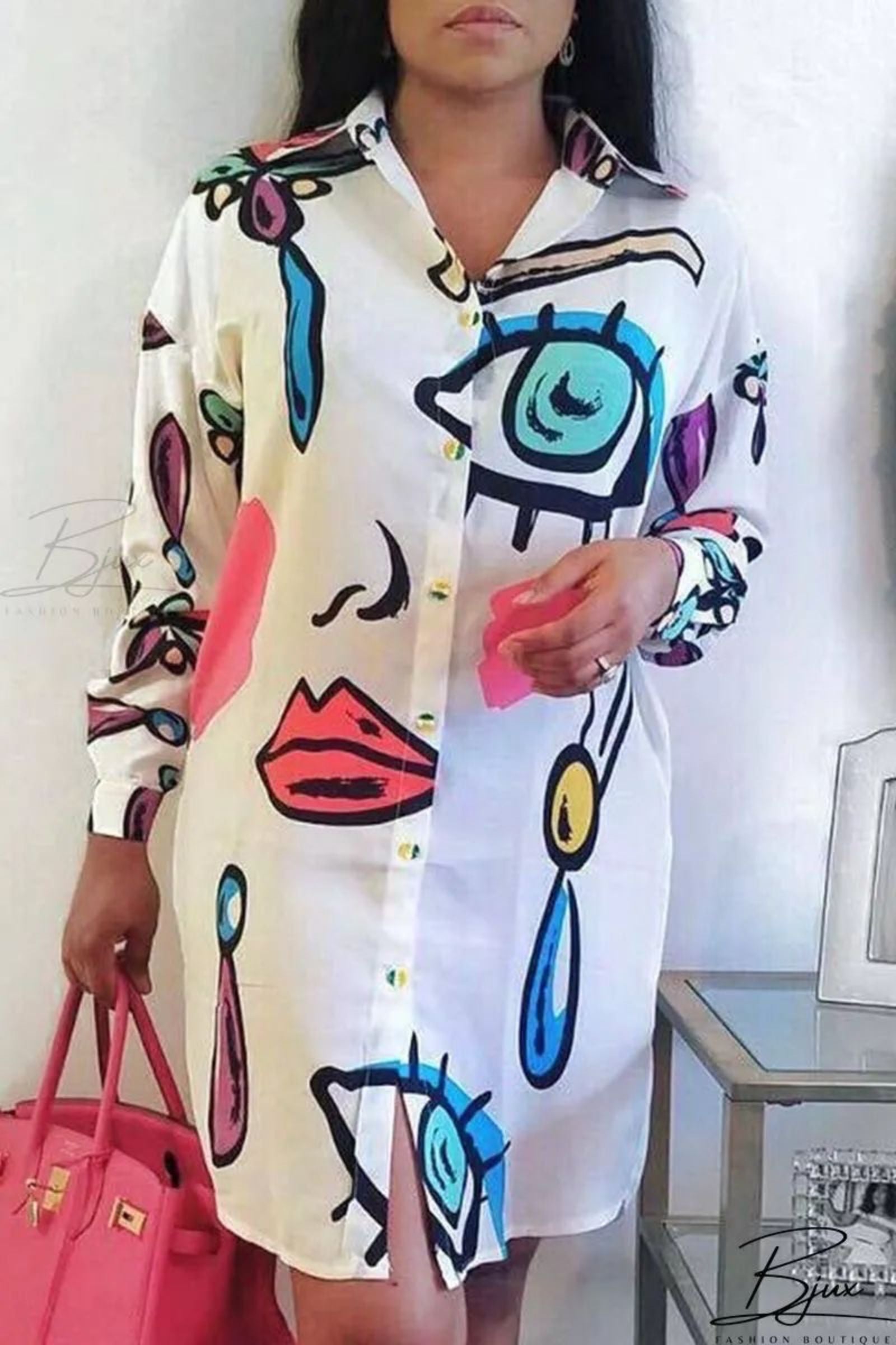 White Multi Evil Eye Shirt Dress 3