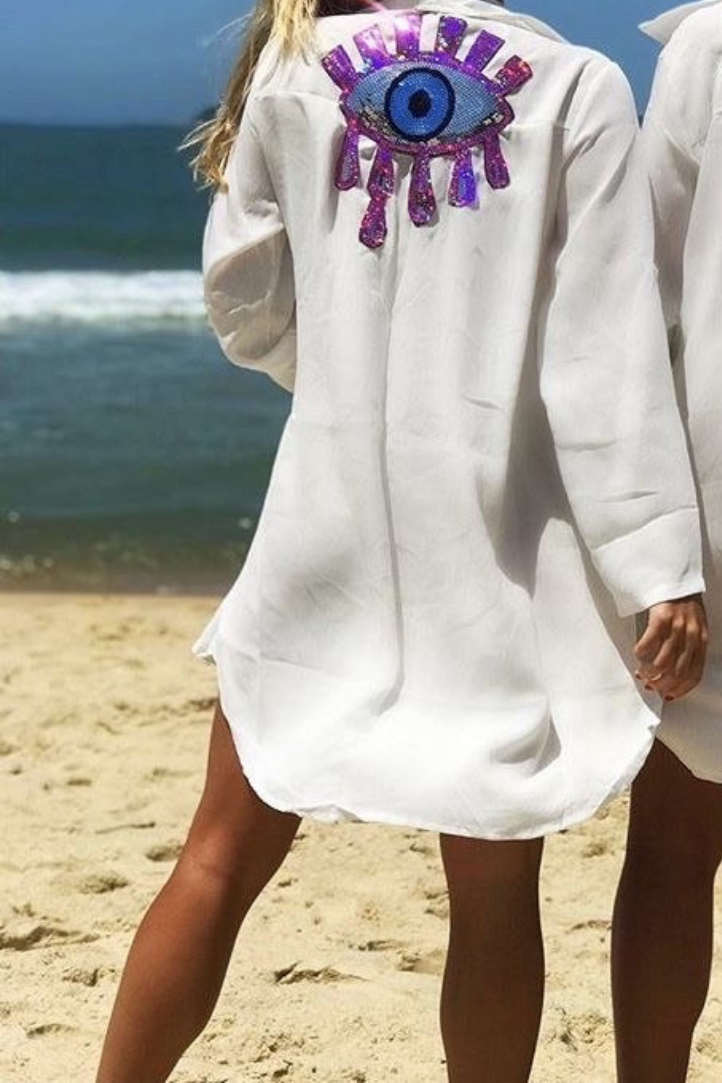 White Purple Evil Eye Kimonos With Handwork 