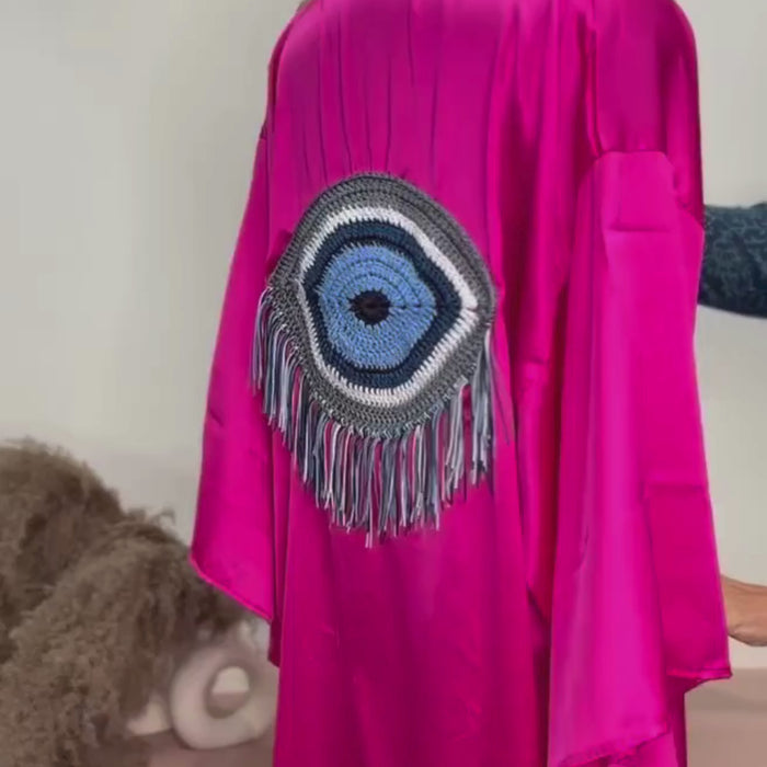 Pink Evil Eye Satin Kaftan